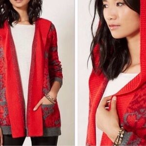 Sparrow by Anthropologie Women's Red and Gray Hooded Sweater